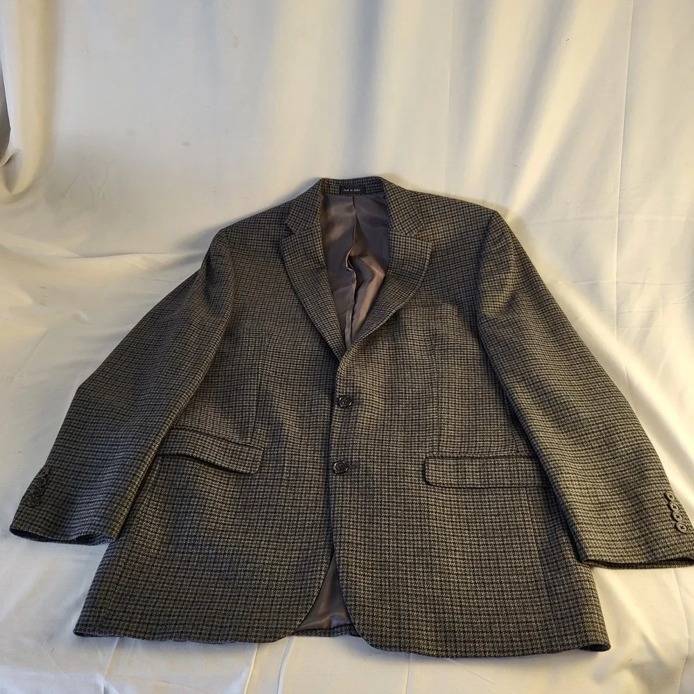 Lauren Ralph Lauren Mens 42L Blazer Sport Jacket Coat Gray Houndstooth Wool